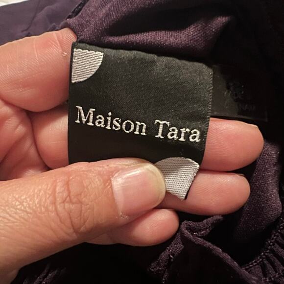 Maison Tara Women's Smocked Tiered Shift Dress Purple Size 4 - Picture 6 of 10